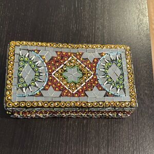 Beaded Mosaic mirror Decorative Trinket Box - Multicolor